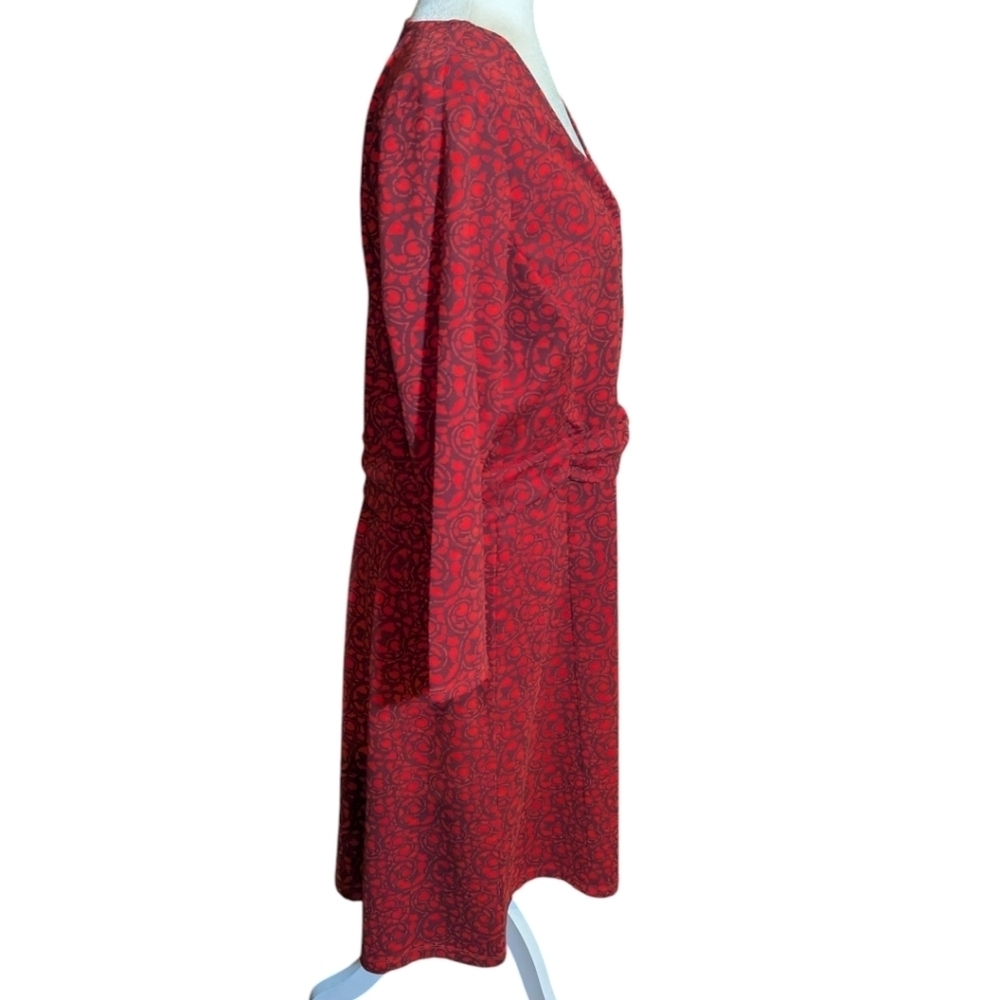 Lands' End Red Dress Moroccan Demure A-Line V-Neck 3/4 Sleeve Cross Over Sz L - Picture 3 of 12